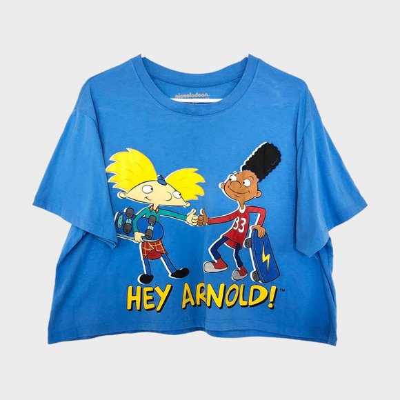 Nickelodeon Hey Arnold Short Sleeve Cropped Graphic T-Shirt Blue XXL 90s cartoon - Picture 2 of 6